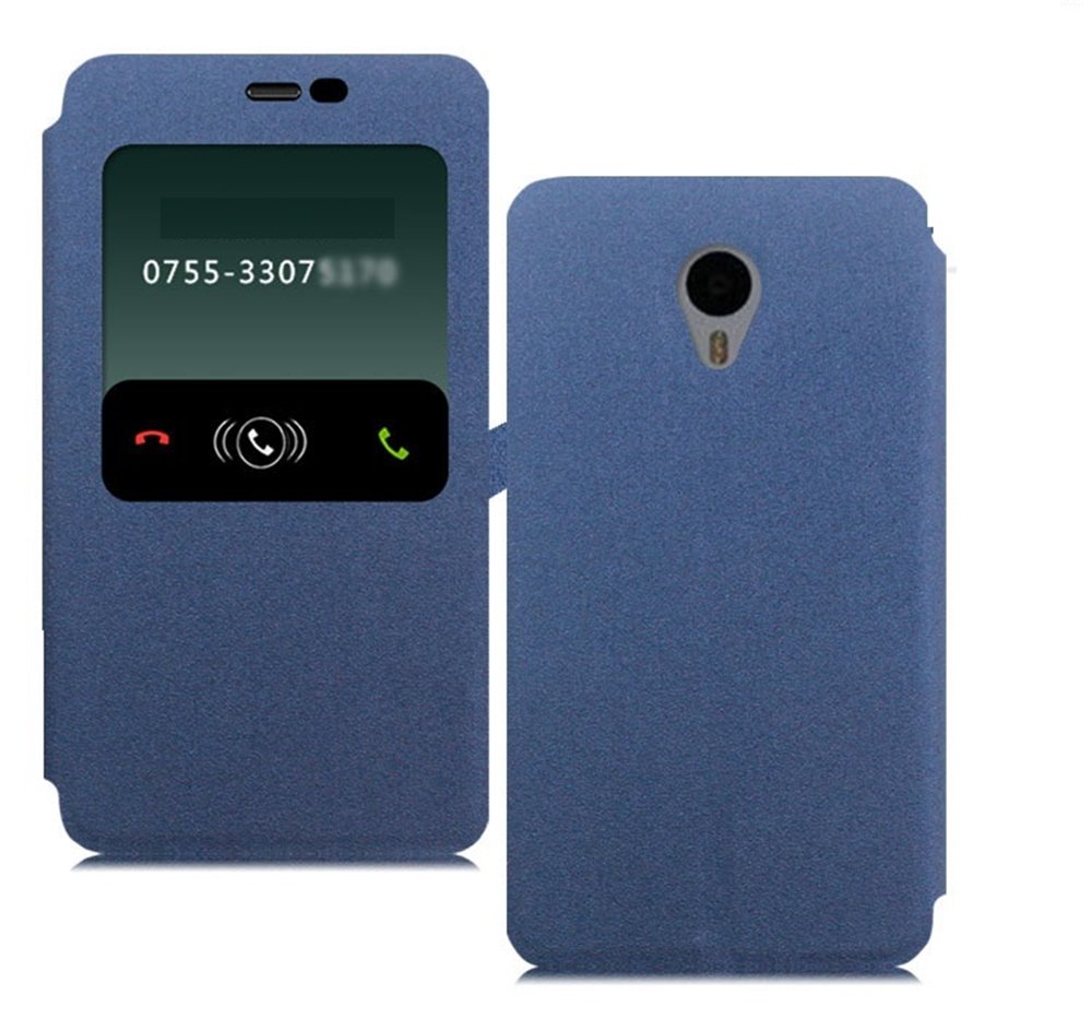 Heartly GoldSand Sparkle Luxury PU Leather Window Flip Stand Back Case Cover for Meizu M2 Note - Power Blue