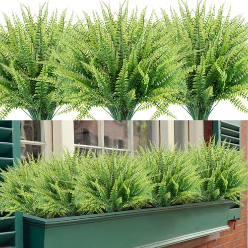 ZEOSTARO 12 Bundles Artificial Plants, Fake Boston Fern Greenery Outdoor