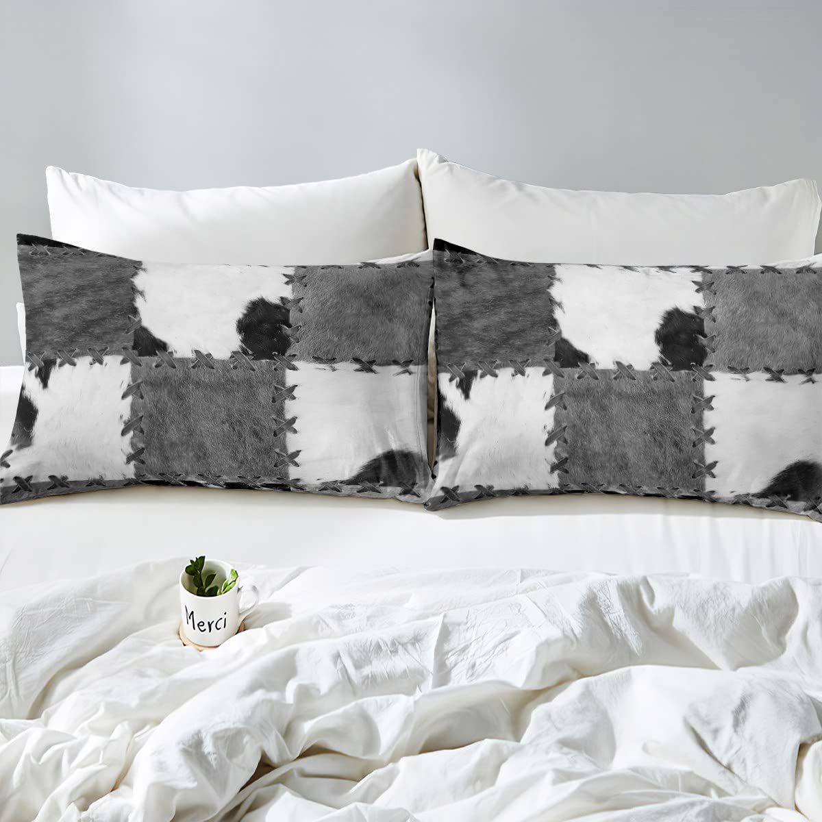 Juego de ropa de cama de piel de vaca Super King con estampado de piel de vaca para adultos, hombres, adolescentes, funda de edredón de vaca occidental, funda de edredón de granja de vaquero