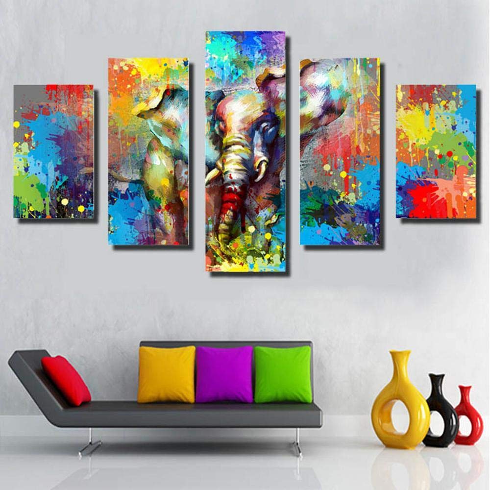 Peinture moderne sans cadre en 5 panneaux pour decoration de restaurant