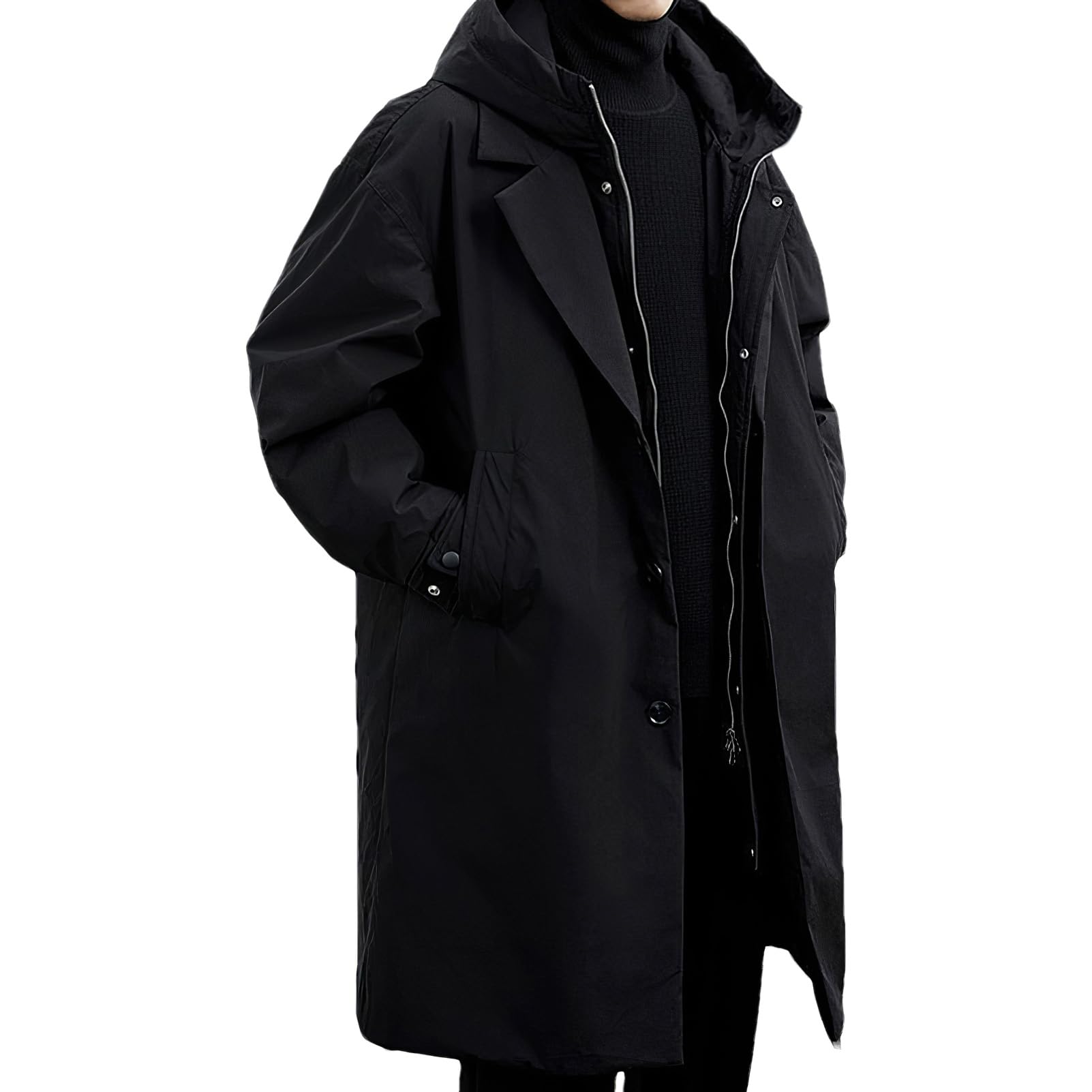 ANUFER Hombre Termal Acolchado de Algodón Chaqueta Parka Longitud Media Encapuchado Invierno Trench Abrigo