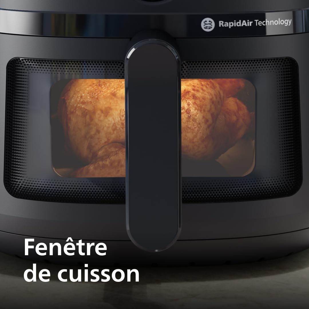 Philips Airfryer Série 2000 - Air Fryer 6.2L, 13 modes de cuisson, technologie RapidAir, jusqu'à 90% de matières grasses en moins, fenêtre de cuisson, écran tactile, Noir (NA230/00)