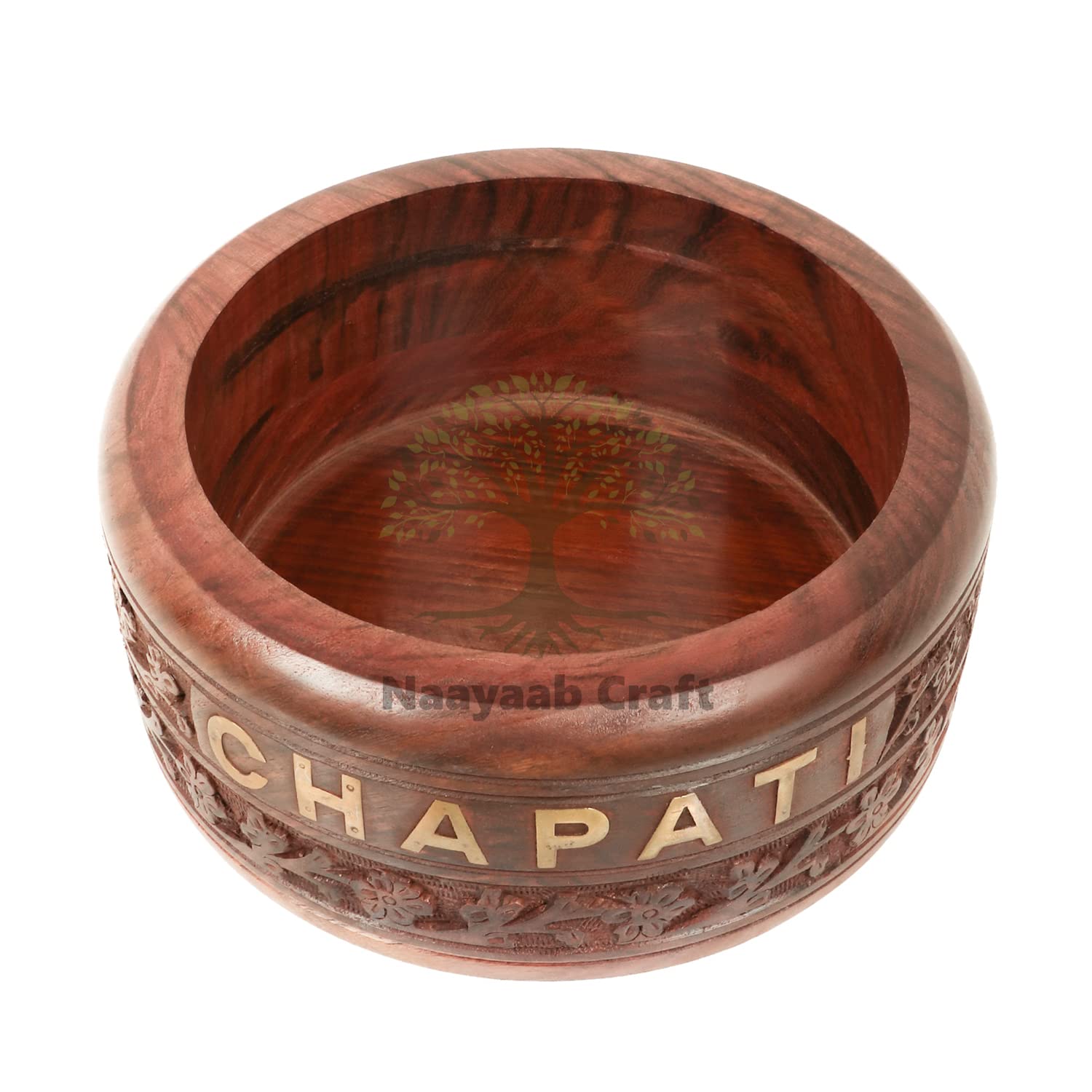 Naayaab Craft Wooden Chapati Casserole Pakka Sheesham Wood Handmade & Handcrafted Wooden Serving Chapati Box Crafted By Saharanpur Artisans(20 X 10 Cm), Brown 3