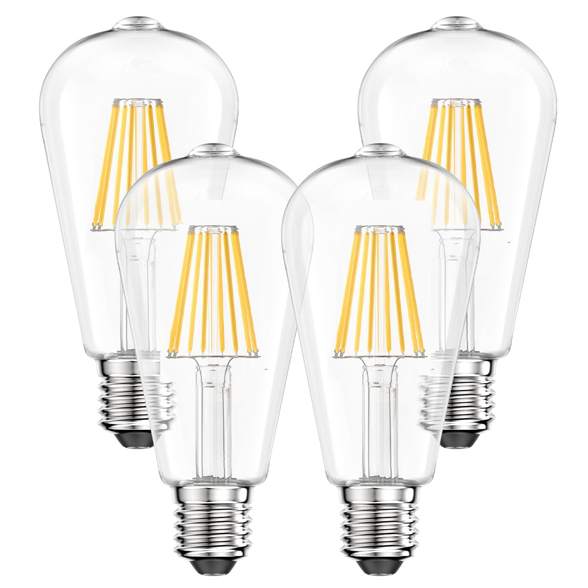 Ankey Vintage Edison LED Bulb, E27 8W 4000K ST64 Light Bulb,1100LM, Neutral White Led Filament Bulbs, 220V Antique Style Retro Clear Glass Screw Lamp Non-Dimmable, Set of 4