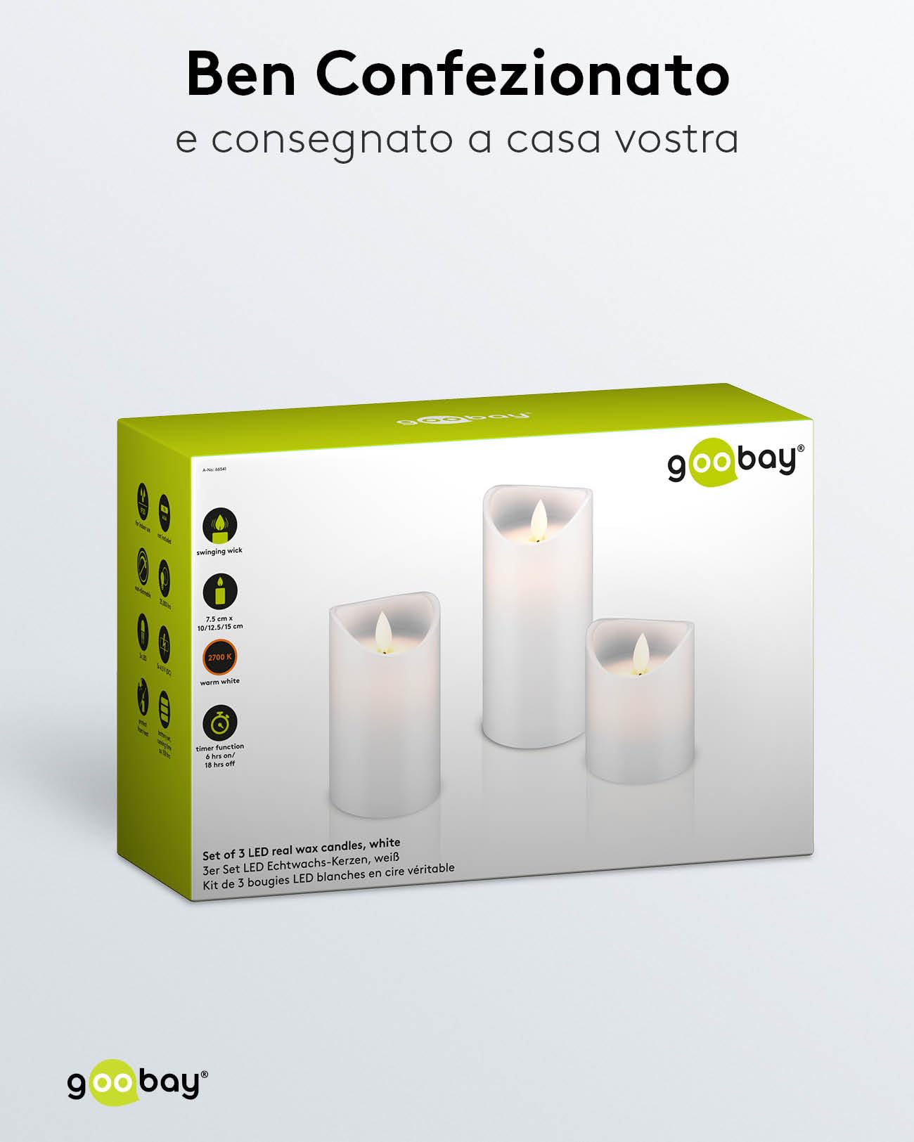 Goobay Candela con Luce LED Set di 3