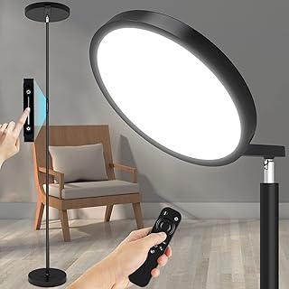 JOOFO Sky LED Floor Lamp,Folding Modern Torchiere Floor Lamp,Bright Dimmable Led Floor Lamp with Remote &Touch Control,5 Color Temperatures,Tall Standing Lamp for Living Room,Office,Bedroom,(Black)