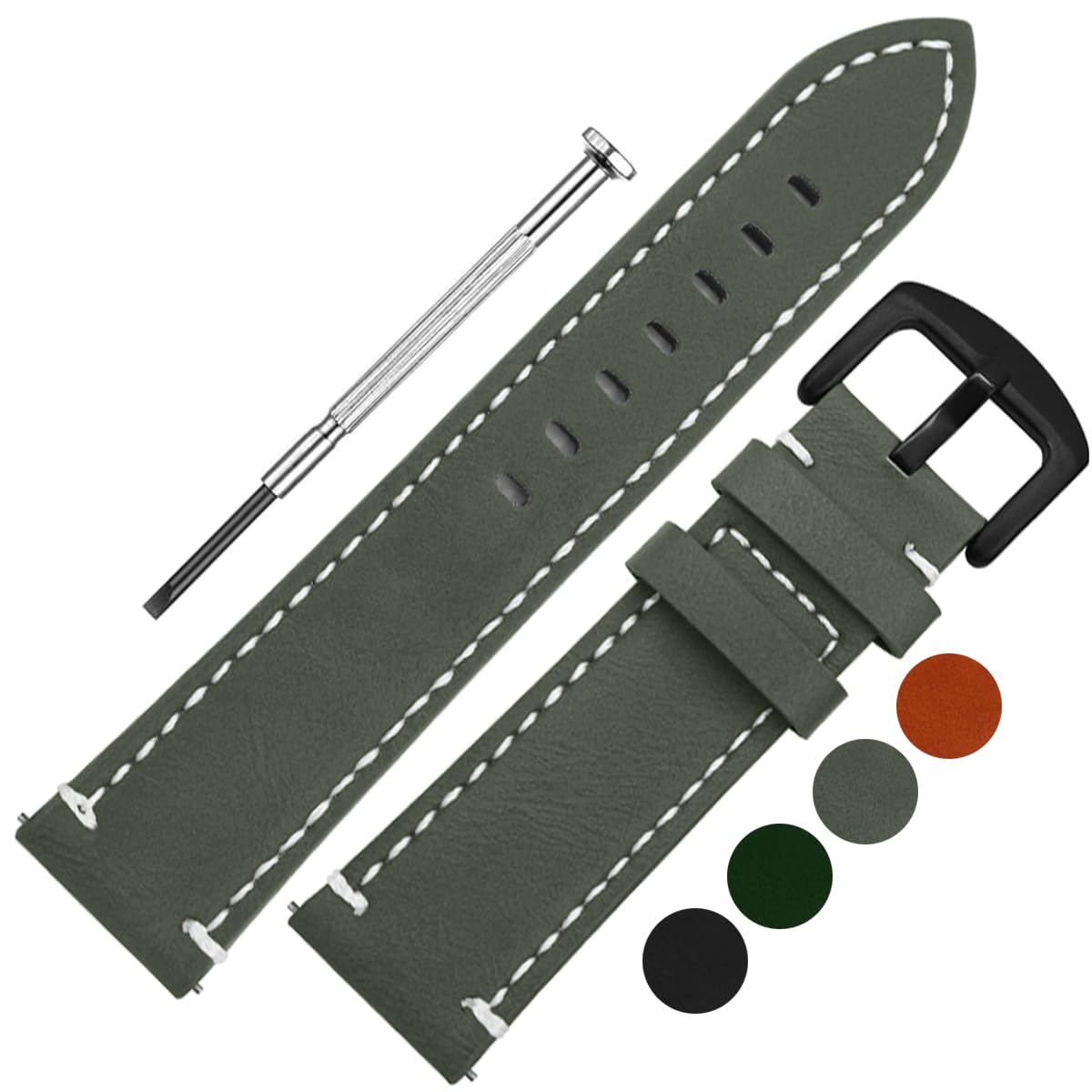 DBLACK ROBIN Genuine Leather Watch Straps, White Stitch Design, Matte Finish, Quick Release, Genuine Watch Strap // For 20mm, 22mm, or 24mm Genuine Leather Watch Bands (Choose Your Size & Color) (Grey, 22mm) (B0D8V1WPY5) Amazon Price History, Amazon Price Tracker