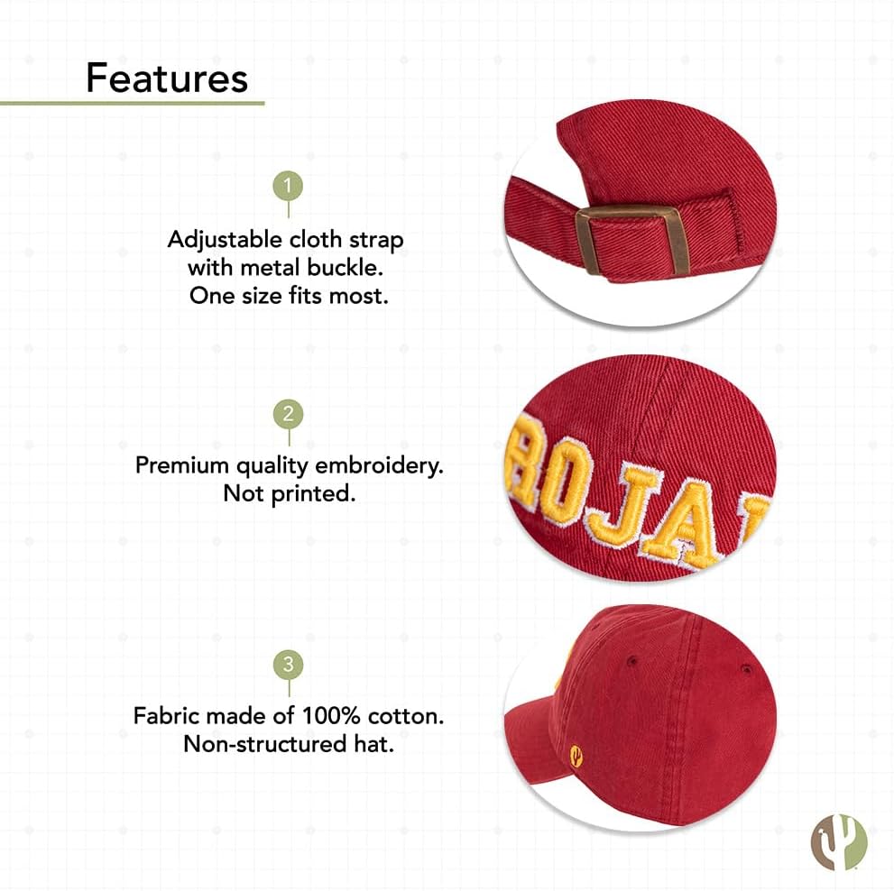 Desert Cactus USC Baseball Hat University of Southern California Trojans Brimmed Embroidered Hats Cap Adjustable Cloth Strap Adult (Style D1) Red - Image 4