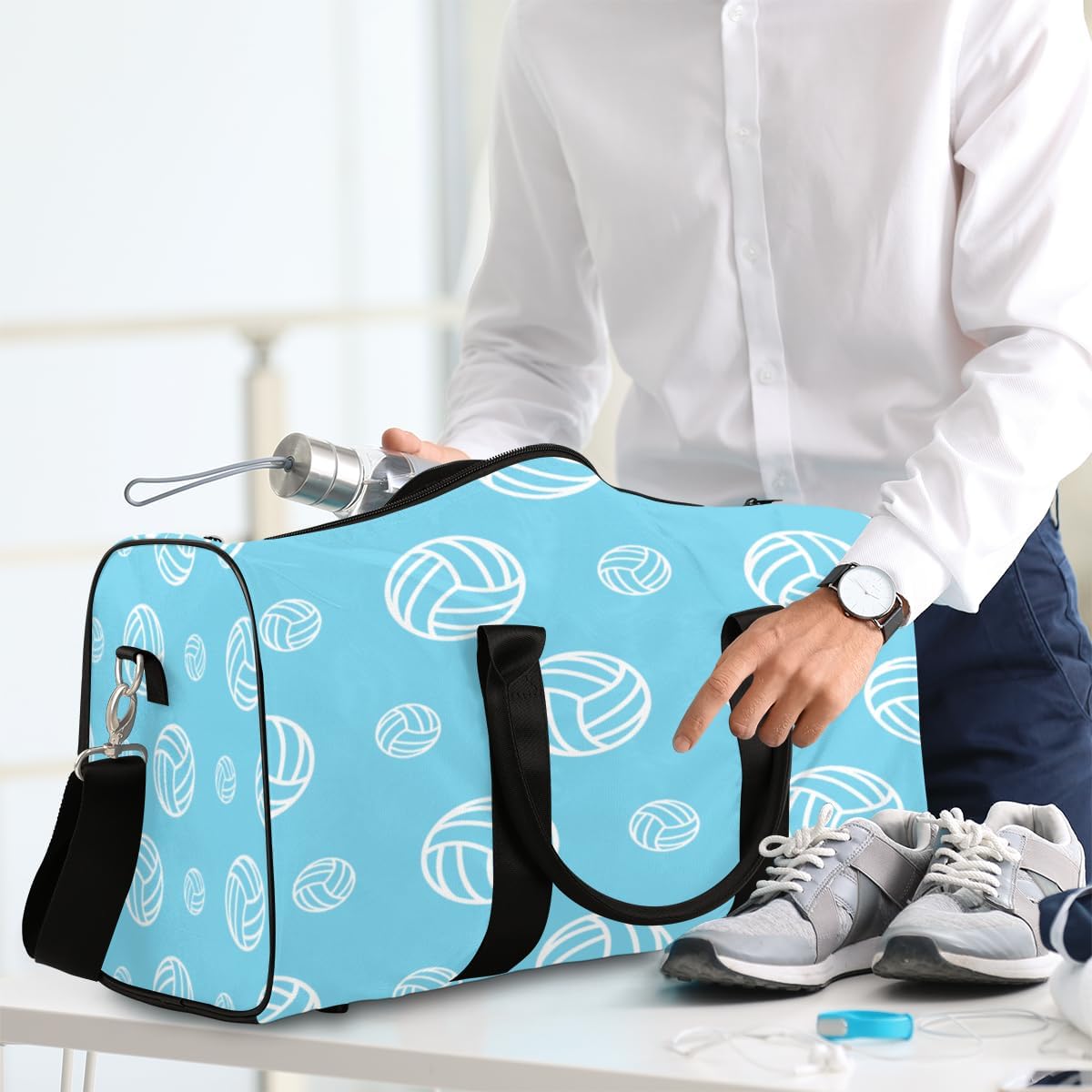 Abstract Volleyball Travel Duffel Bag for Women Men Large Capacity Overnight Weekender Bags for Lightweight Waterproof Sport Gym Bag for Workout Yoga Swim