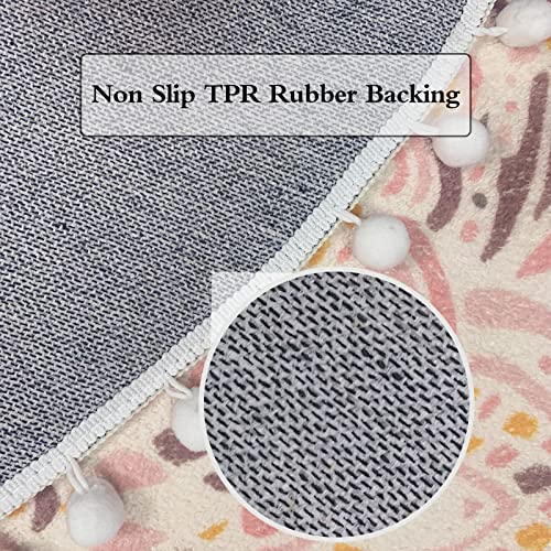 Ustide Soft Round Rug For Bedroom Pink 4' Circle Area Rug With Pom Pons Boho Washable Throw Rugs Non-Slip Soft Floor Mats For Entryway Laundry Living Room Kids Room Nursery thumb #4