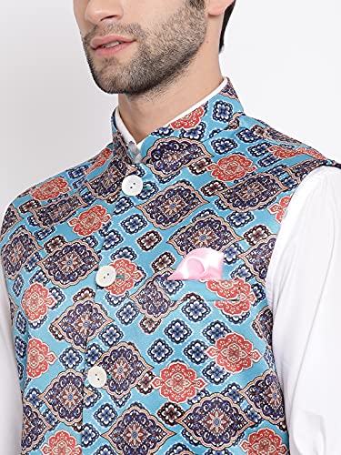 Image of VASTRAMAY Mens Silk Blend Nehru Jacket - Timeless Style & Versatility | Digital Floral Printed Ethnic Sleeveless Coat for Formal & Casual Wear