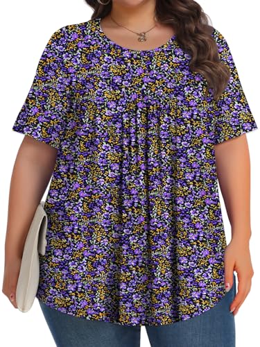 Image of Tencede Womens Plus Size Tops Tunic Short Sleeve Crew Neck Shirts Casual Soft Blouse 1X-5X