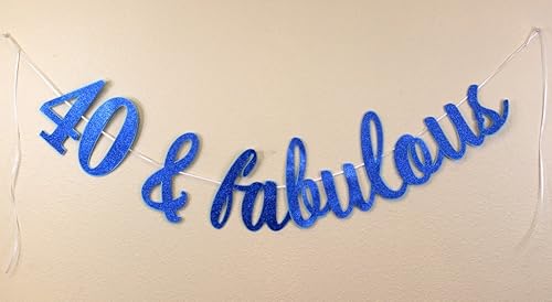 Miniatura 2 de All About Details Banner cursivo de 40 y fabuloso, 1 juego, pancarta de cumpleaños 40 (azul)