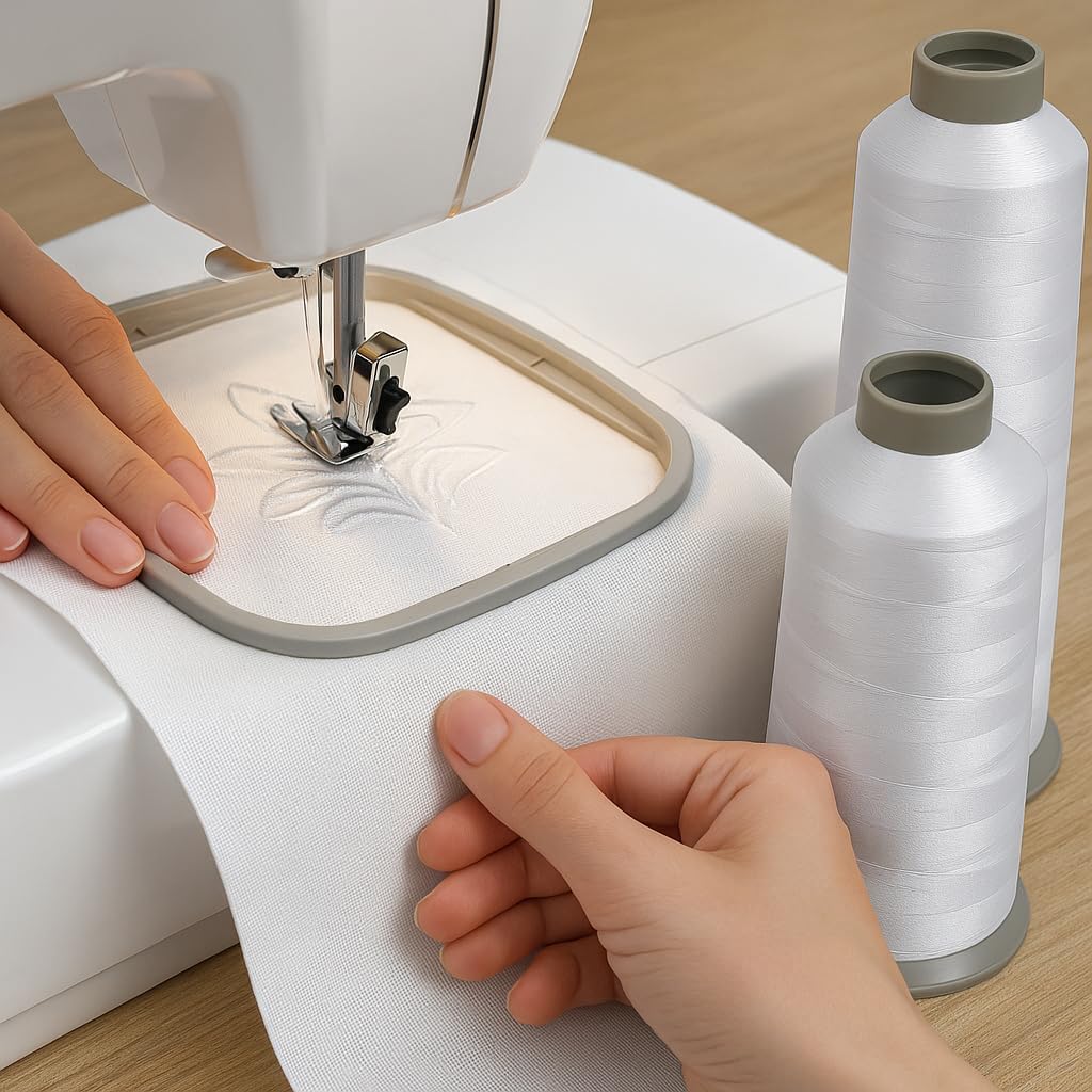 Madeira White Embroidery Thread 5500 Yards – Huge Spool Premium Polyester Thread for Machine Embroidery – Ideal for Commercial and Home Use, All-Purpose Sewing Cone 2-Pack ALMADI