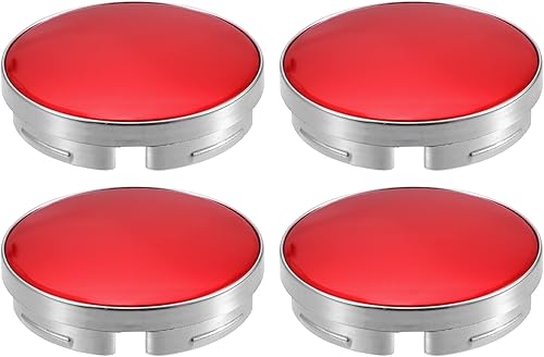 ACROPIX Tapacubos centrales de 2.283 in con 4 clips para llanta de automóvil, con adhesivo rojo, tono plateado, paquete de 4