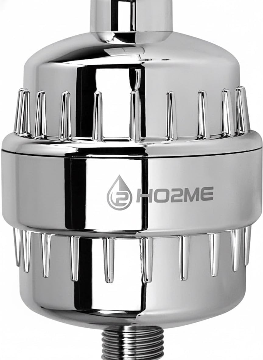 HO2ME Shower Filter for Hard Water | Bathroom Water Softener | 20 Stage Hard Water &amp; Showerhead Filter for Hair &amp; Skin | Suitable for Borewell/Tanker Water (Chrome Finish)