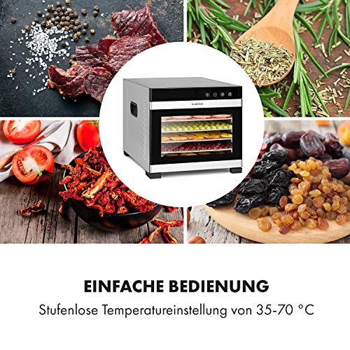 Foto von Klarstein Flavour Dry Dörrautomat, Edelstahl-Gehäuse, 6 Edelstahl-Ablagegitter, Temperatur: 35-75 C°, LCD-Touch-Display, Timer: 30 min.-24h, 360° Airflow Circulation, digitaler Thermostat,