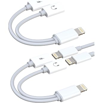 Double Adapter Lightning to Jack Headphone Charger Adapter 2 Pack for iPhone 14 Audio Cable MFI Certified for Apple Aux Adapter for iPad Headphones Microphone Car Accessories Lightning