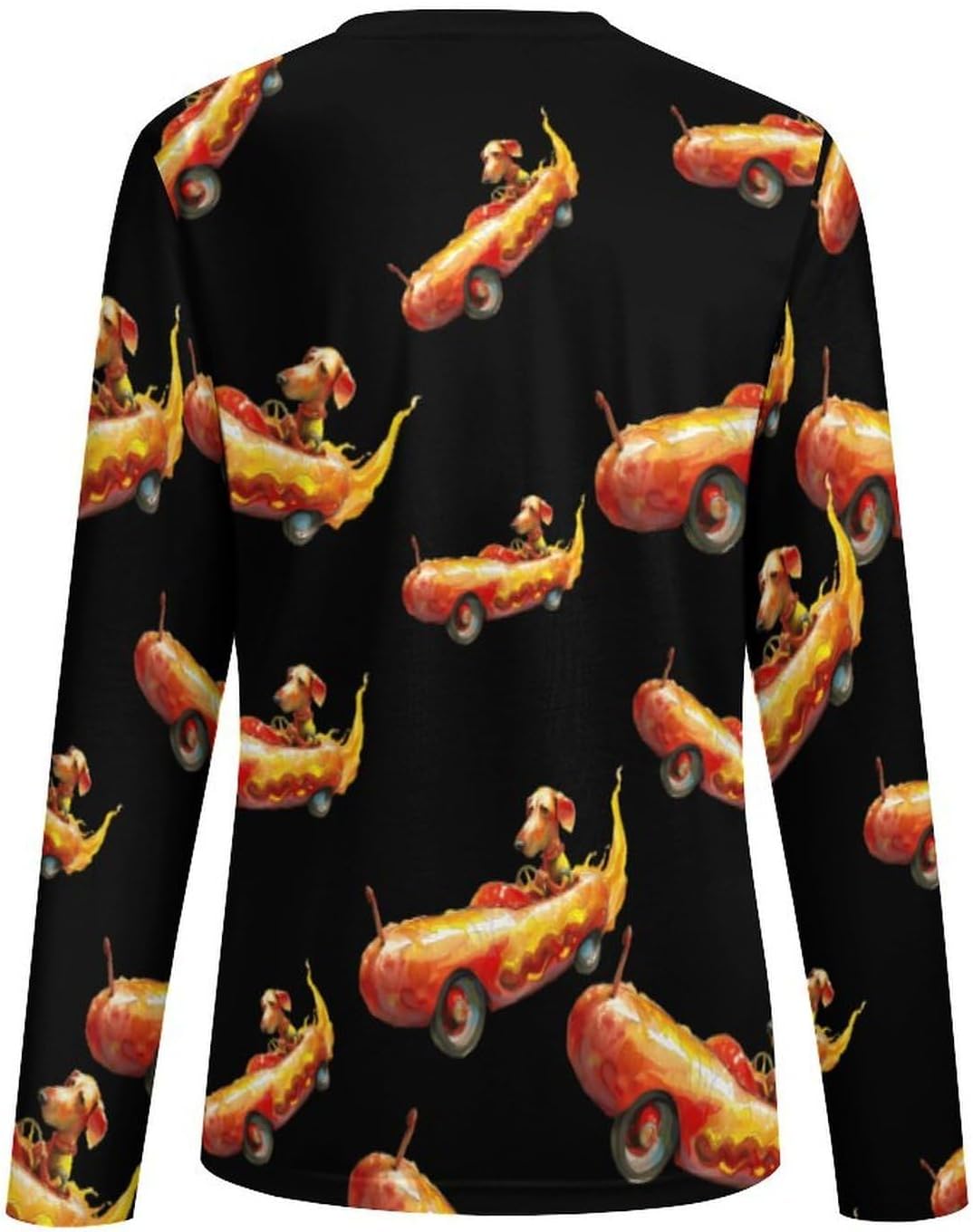 Dachshund Driving Hot Dog Flame Car Women's Pajama Top Sleepwear Pajamas Sleep T-Shirt Long Sleeve Shirt Crewneck Tee