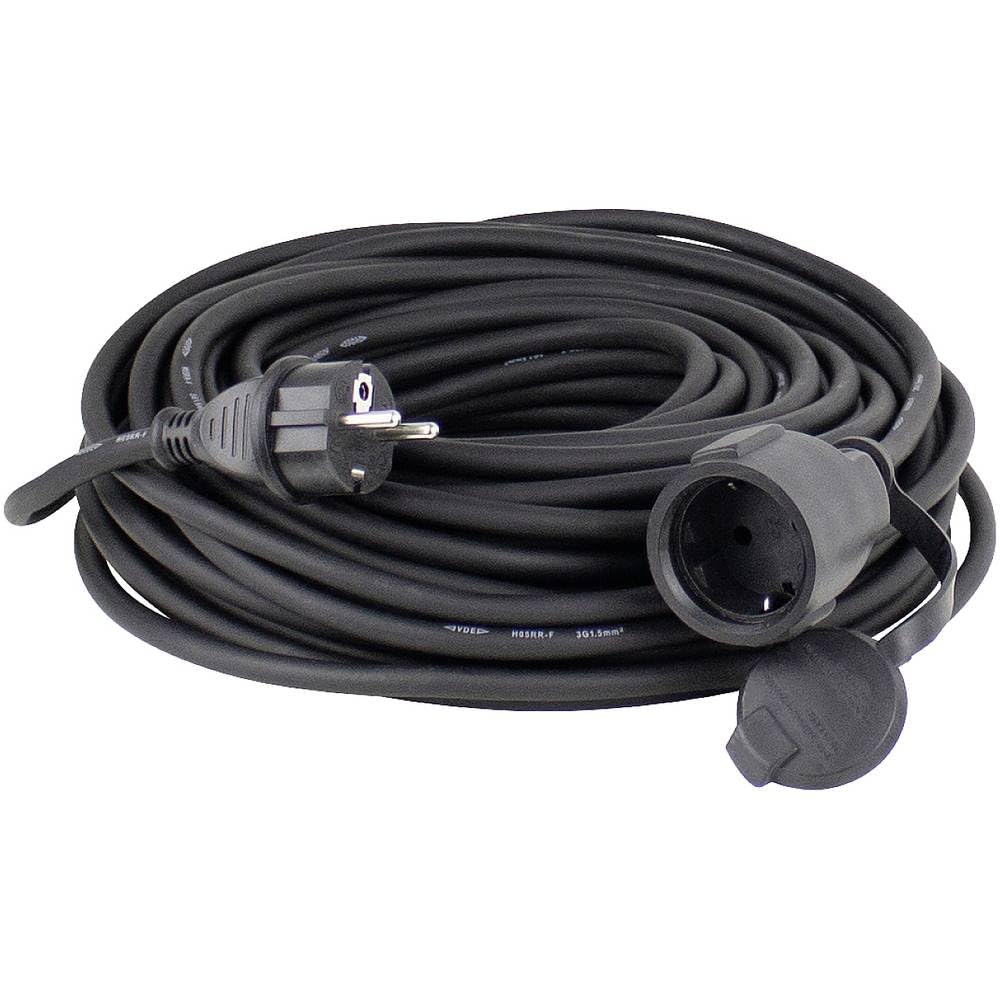 as - Schwabe Gummi-Verlängerungsleitung – 15 m Kabel mit Schutzkontaktstecker, Schutzkontaktkupplung inkl. Schutzkappe ­– 230 V / 16 A Verlängerungskabel – IP44 – Made in Germany – Schwarz, 60335