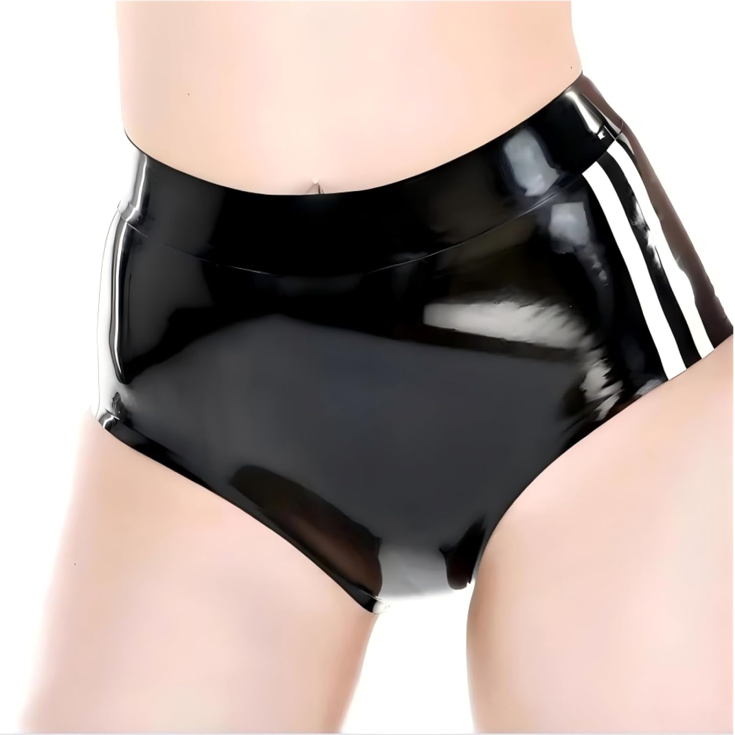 Women's Latex Briefs Rubber Shorts With Double Stripes On Sides