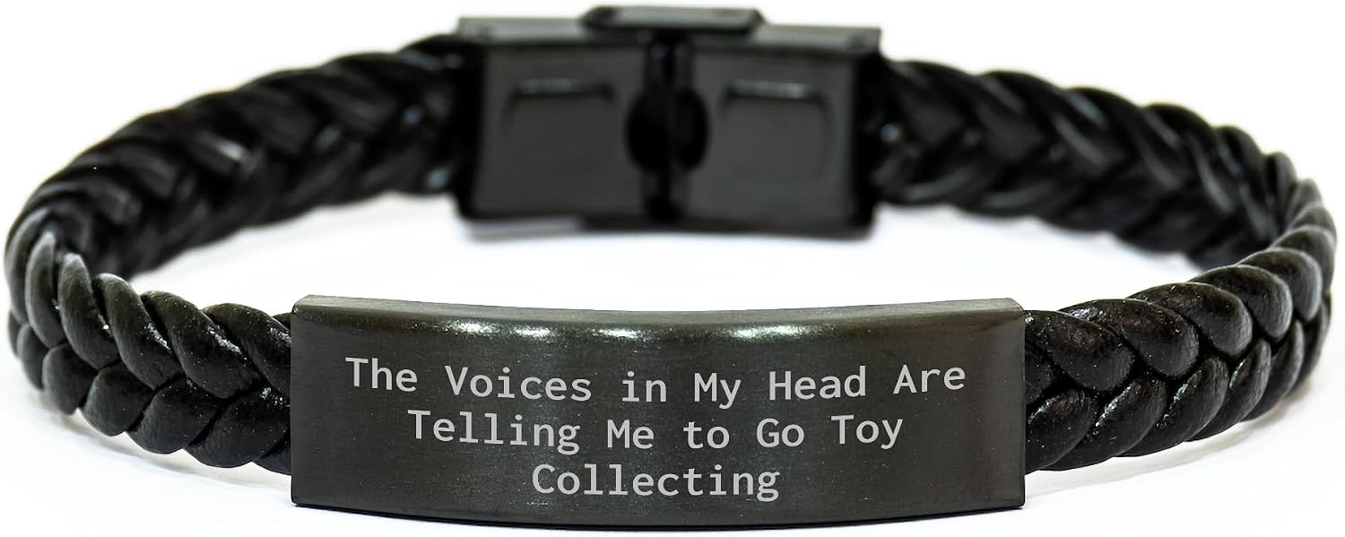Inspirational Toy Collecting Gifts for Friends - Funny Quote Interlaced Leather Christmas Memorable Presents for Collectors - Engraved Stainless Steel PU Leather Bracelet, 7.87 inches