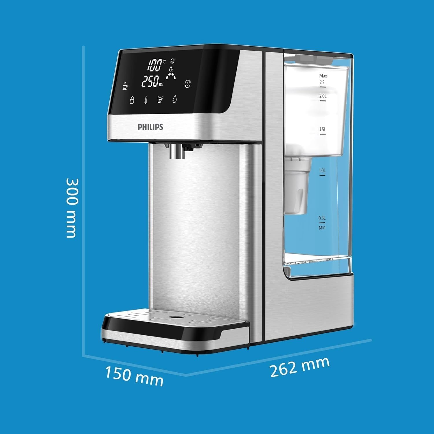 Philips 3100 Series Distributeur d’eau Chaude avec Filtration Taste+, Eau Chaude Filtrée en Quelques Secondes, Réduit le Chlore et le Calcaire, Aucune Installation Nécessaire