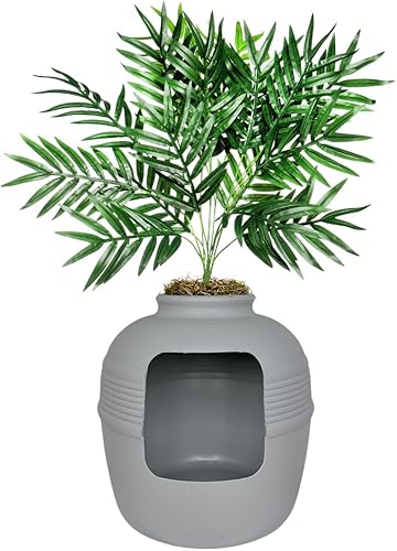 Miniatura 178 de Good Pet Stuff Kit original de caja de arena oculta y forro reutilizable, maceta redonda cerrada con plantas artificiales, sistema de filtro de olor