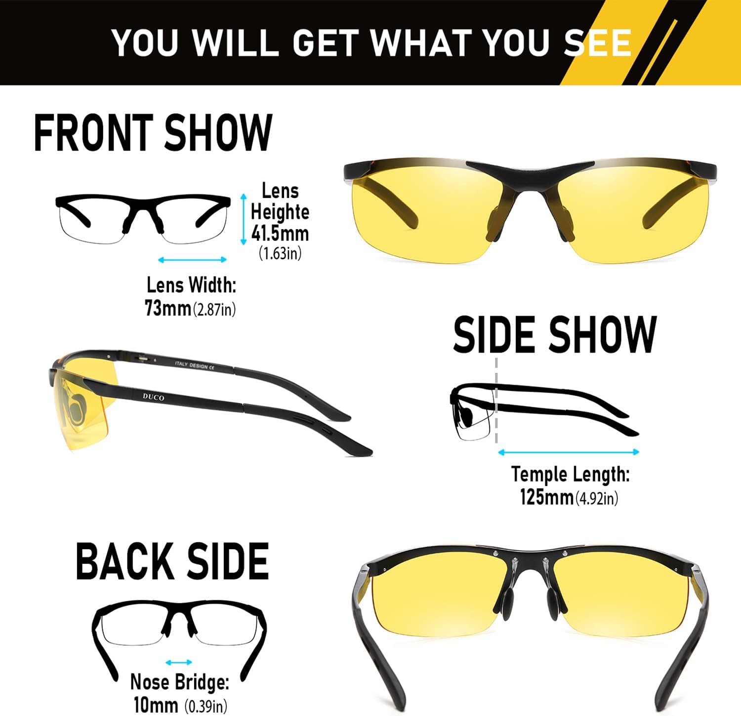 DUCO Night Driving Glasses Night Vision Glasses for Men Women Polarized Anti-Glare UV400 Metal Frame Yellow Lens 8125Y - Image 3