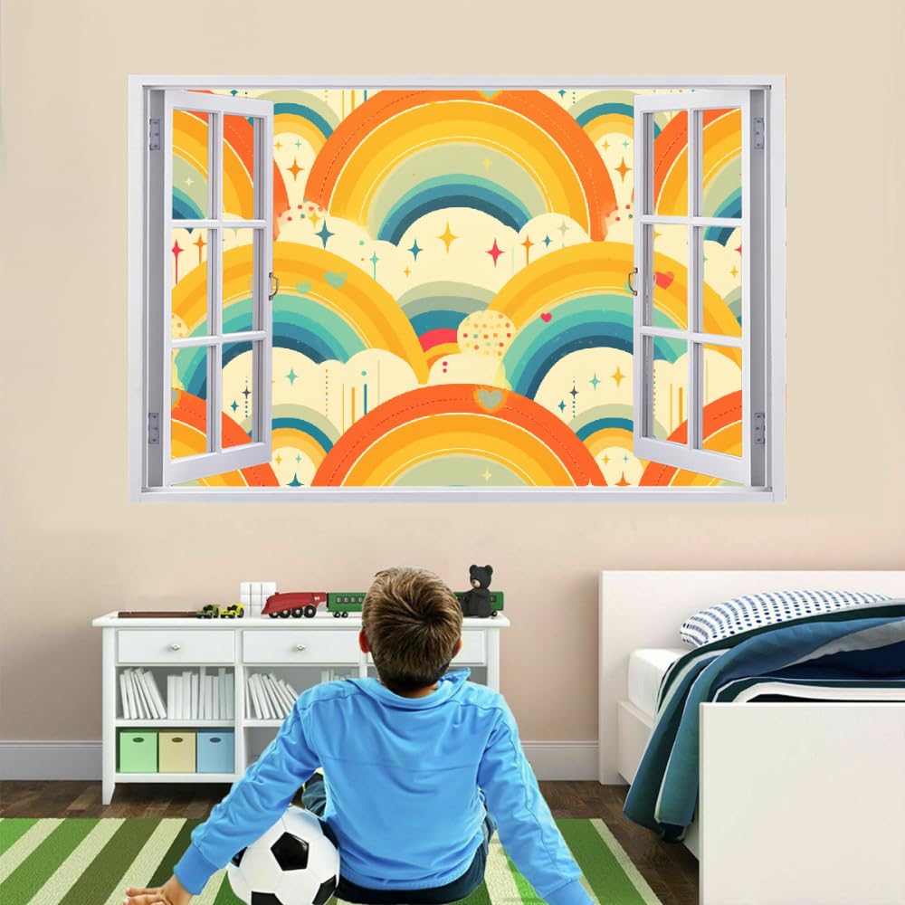 3D Wandaufkleber, Regenbogen Durchbruch Wandtattoos Deko Wand Selbstklebend Cartoon-Wolke, Wand Aufkleber Wanddurchbruch Wandsticker für Zuhause, Badezimmer, Schlafzimmer, Wohnzimmer