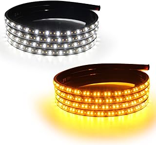 2Pcs Running Board Lights 10 Feet, LED Side Maker Light with 360 LEDs Sequential Amber Turn Signal Lights ＆ White Courtesy Light 12V-14V Light Strips Extended Crew Cab RV Trailer