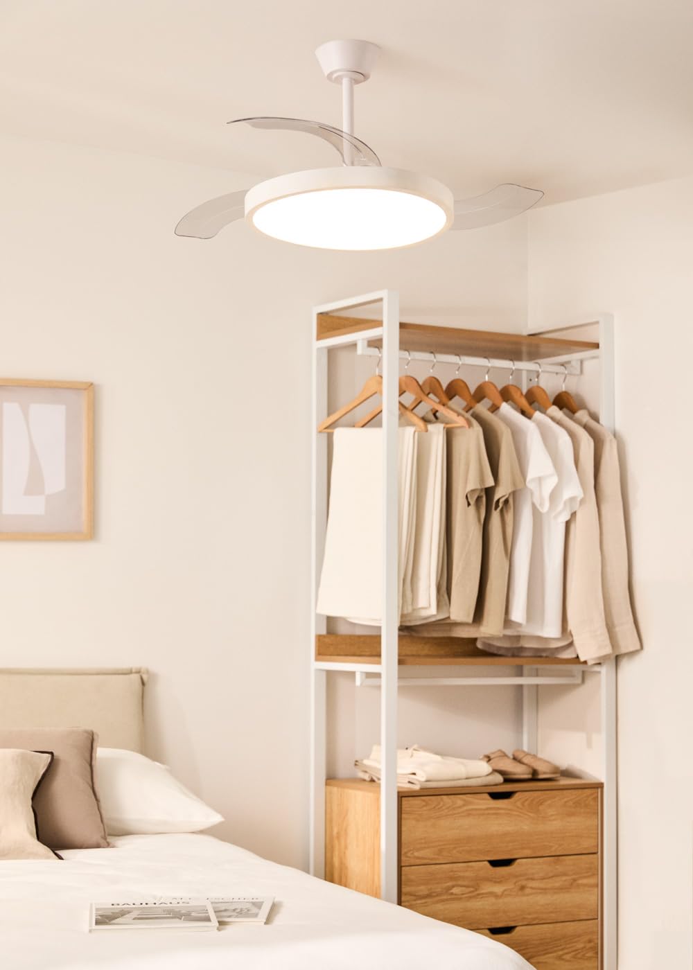 CREATE / WIND CLEAR STUDIO S/Ventilateur de plafond avec lumière blanc avec télécommande / 40W, Ø 91 cm, 6 vitesses, pales rétractables, 3 températures de lumière, fonction été-hiver