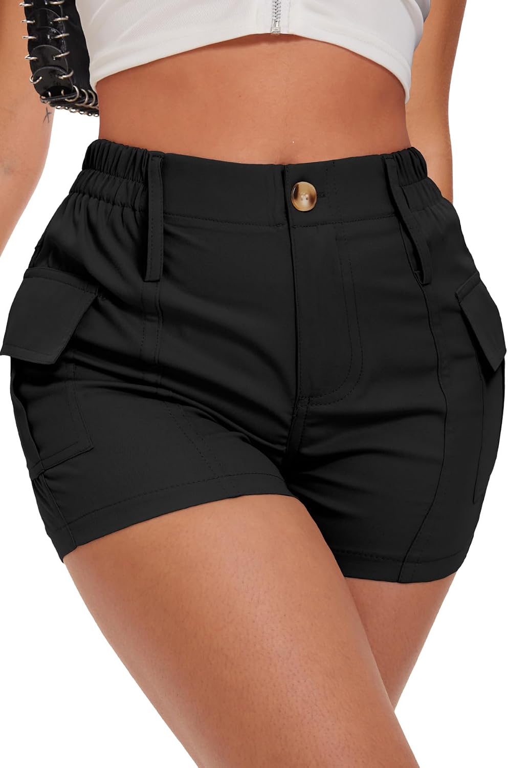 ELLEVEN Women’s Y2K High-Waisted Cargo Shorts – Stylish, Slim Fit with Pockets