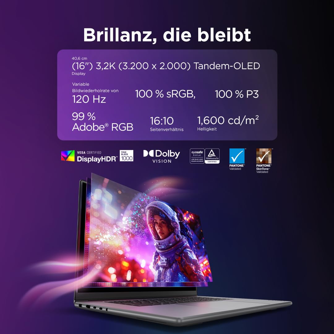Lenovo Yoga Pro 9i Aura Edition Laptop | 16"3.2K OLED Touch Display | Intel Core Ultra 9 386H | 32GB RAM | 1TB SSD | NVIDIA GeForce RTX 5060 | Windows 11 | QWERTZ | Thunder Grau | 3 Jahre Premium Care
