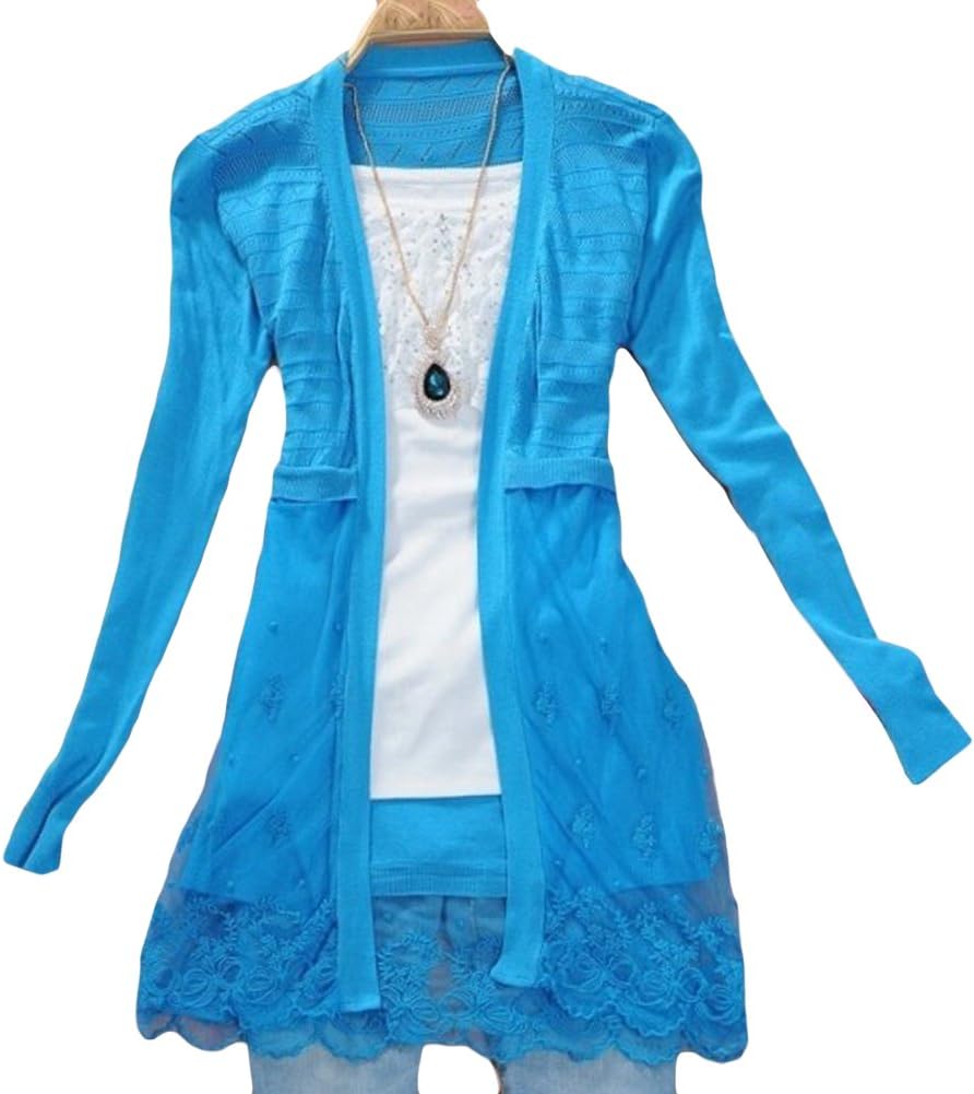 Locomo Women Lace Floral Bottom Sheer Cover Long Sleeve Cardigan FFJ007YEL