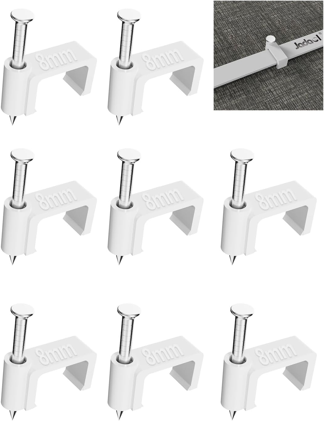 Jadaol Cable Clips 200Pcs 8mm Nail in Clips for Flat Ethernet Cables Wall Clips Cable Tacks Electrical Wire TV Cable Speaker Wire Coax Clips Cable Nails for Cords Cat5/Cat5e/Cat6/Cat7 RJ45 Cord Clips