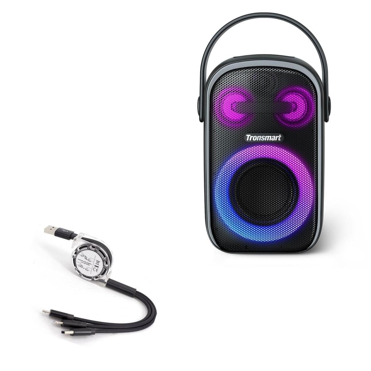 BoxWave Cable Compatible with Tronsmart Halo 100 Portable Party Speaker - AllCharge miniSync, Retractable, Portable USB Cable - Jet Black
