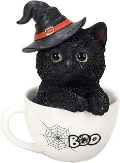 Pacific Giftware Halloween Witches's Black Kitten Cat in Tea Cup Collectible Figurine Home Decor