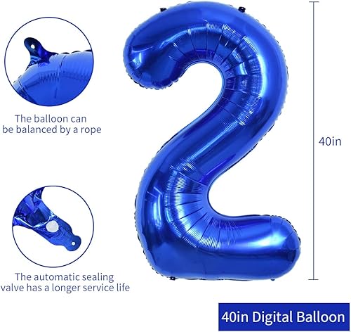 Miniatura 2 de TONIFUL Globo azul marino número 2 de 40 pulgadas de Mylar de gran tamaño azul oscuro digital dos globos para fiesta de cumpleaños, despedida de