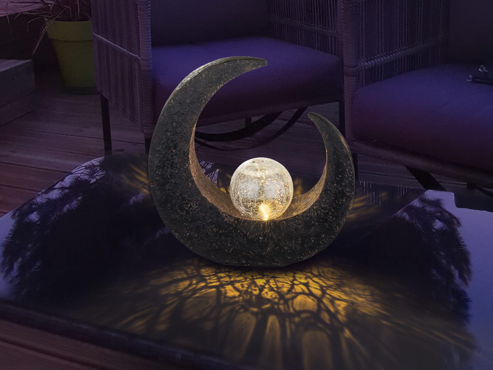 Set di 2 luci solari a LED con sfera in vetro crackle, colore bronzo, altezza 50 cm, effetto pietra, altezza 30,5 cm