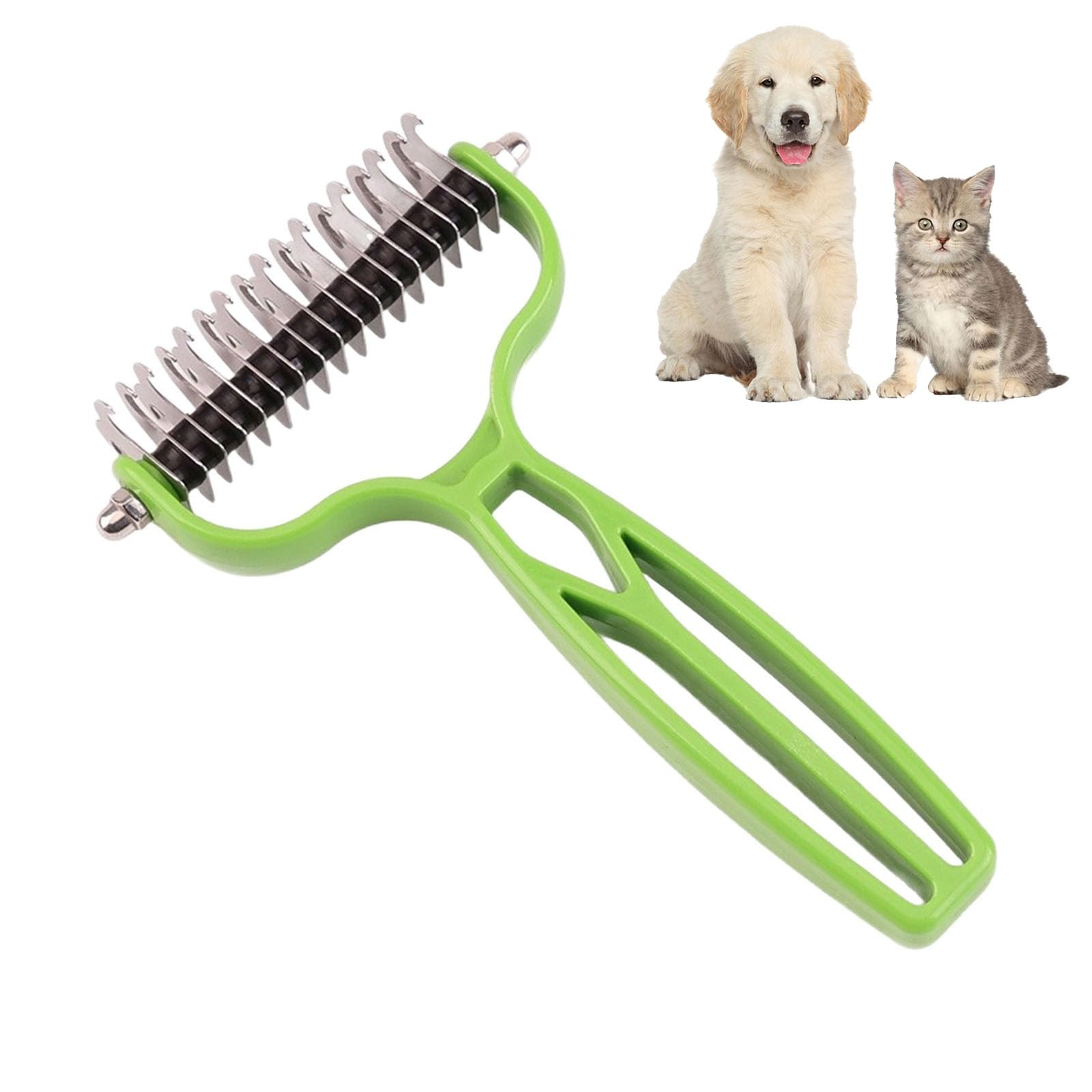 Pet Grooming Tool, Dematting and Deshedding Brush for Dogs Cats, 2-in-1 Undercoat Rake for Pet Groomings, Double Sided Fur Remover Tool for All Coat Types, Stress Free Grooming Kit