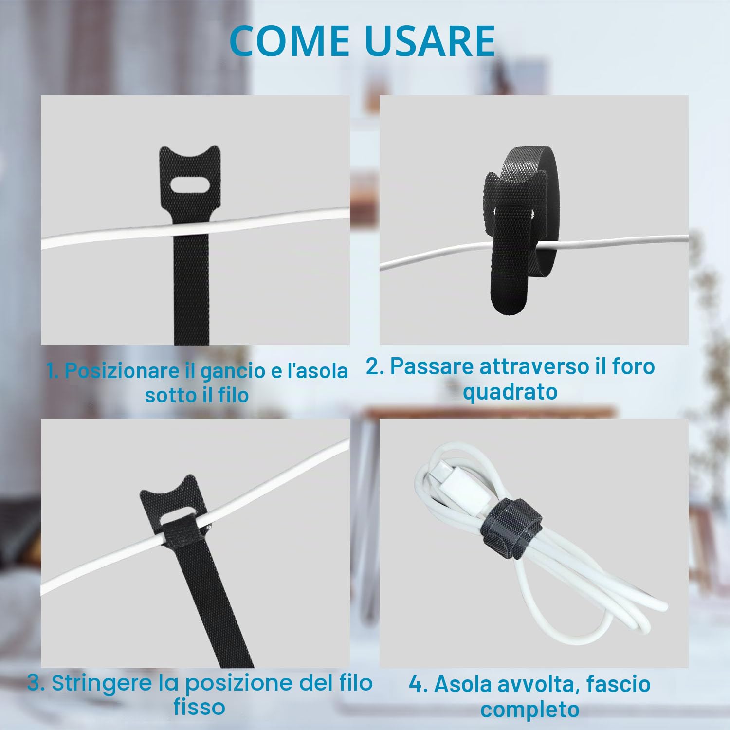100 Fascette Cavi riutilizzabili, in 4 diverse lunghezze, 200 mm/150mm/120 mm/100 mm, Nylon Fascette nere, per casa, ufficio, ufficio