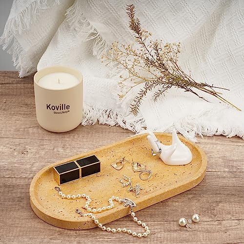 Image of Koville Turkish Natural Travertine Decorative Marble Tray - 12 inchx6 inch Wabi Sabi Home Countertop Organizer, Catchall Tray for Perfume, Candles, Jewelry