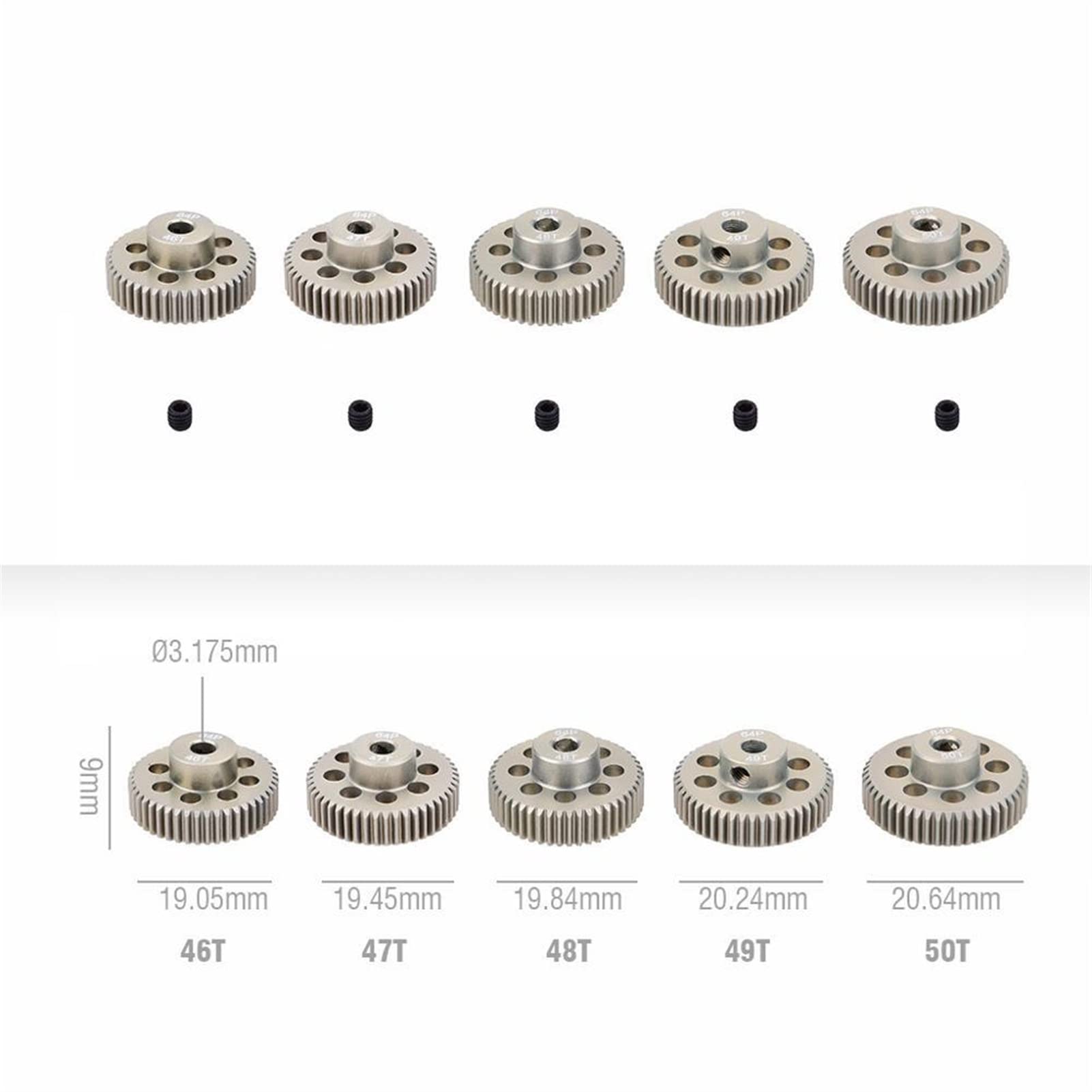 Zahnräder aus messing. Motorritzel 64DP Stirnrad 3,175 mm Welle 5er-Pack 21T-50T(5pcs 46t 50t)