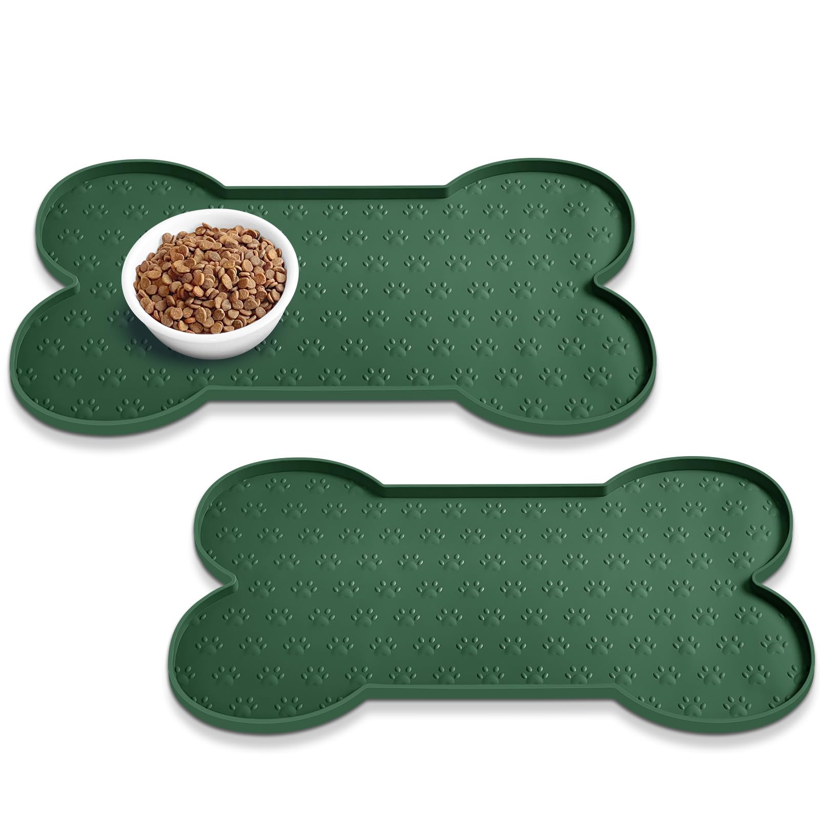 PWTAA Dog Food Mat Anti-Slip Silicone Dog Bowl Mat Thicker Pet Placemat Waterproof Cat Feeder Pad with Raised Edge Puppy Kitten Feeding Mats Suitable Small Medium-Sized Dogs Cats Eating Tray - 2PCS