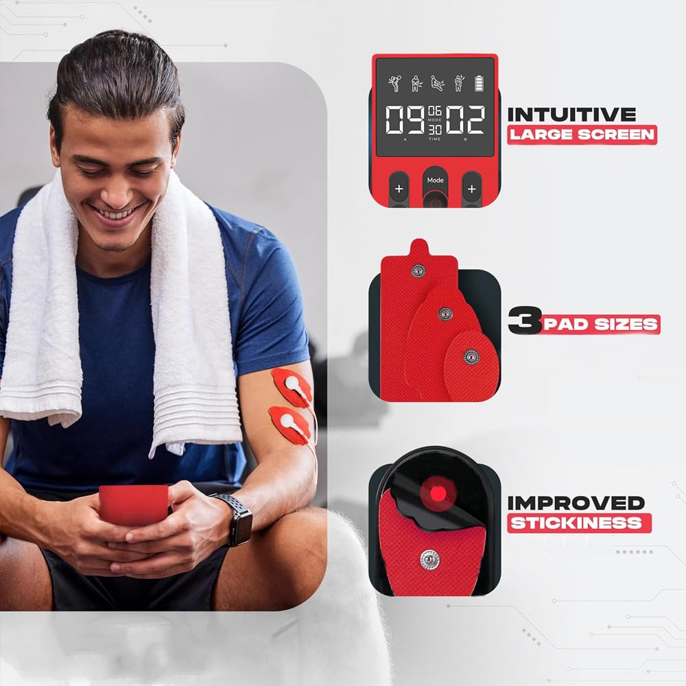 Electroestimulador Muscular, TENS/EMS de Masaje Terapia Maquina, 2 Canales | 12 Modos + 36 Niveles de Intensidad | 16 Electrodos, para Aliviar el Dolor Muscular y Fortalecer los Músculo