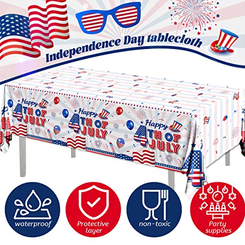 Image of CMUSKO 4th of July Tablecloth, 3Pcs Happy Fourth of July Table Cloth Plastic Rectangle Patriotic Table Cover for Independence Day Tables Decor Party Supplies, 108x180cm