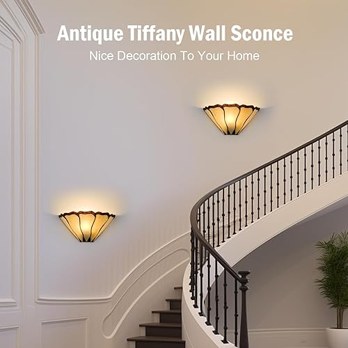 Miniatura 3 de Tiffany - Apliques de pared con vitrales antiguos estilo misión vintage iluminación de pared para sala de estar, dormitorio, pasillo, pasillo,