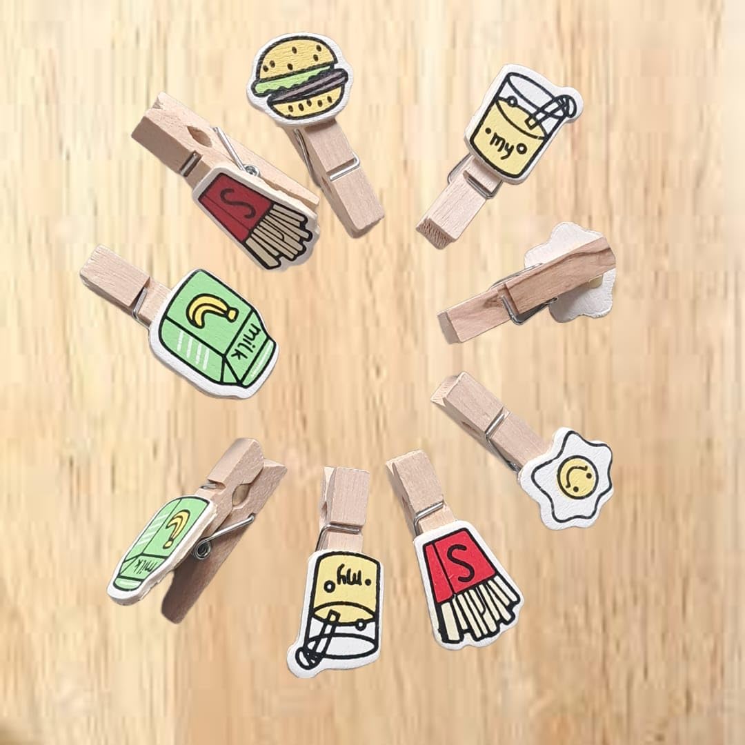 20 pcs Mini Natural Wood Pin for Photos, Wooden Small Photo Clips, Mini Close Pins for Pictures, Display Artwork, Little Baby Shower Pack of 2(Random Design) 1