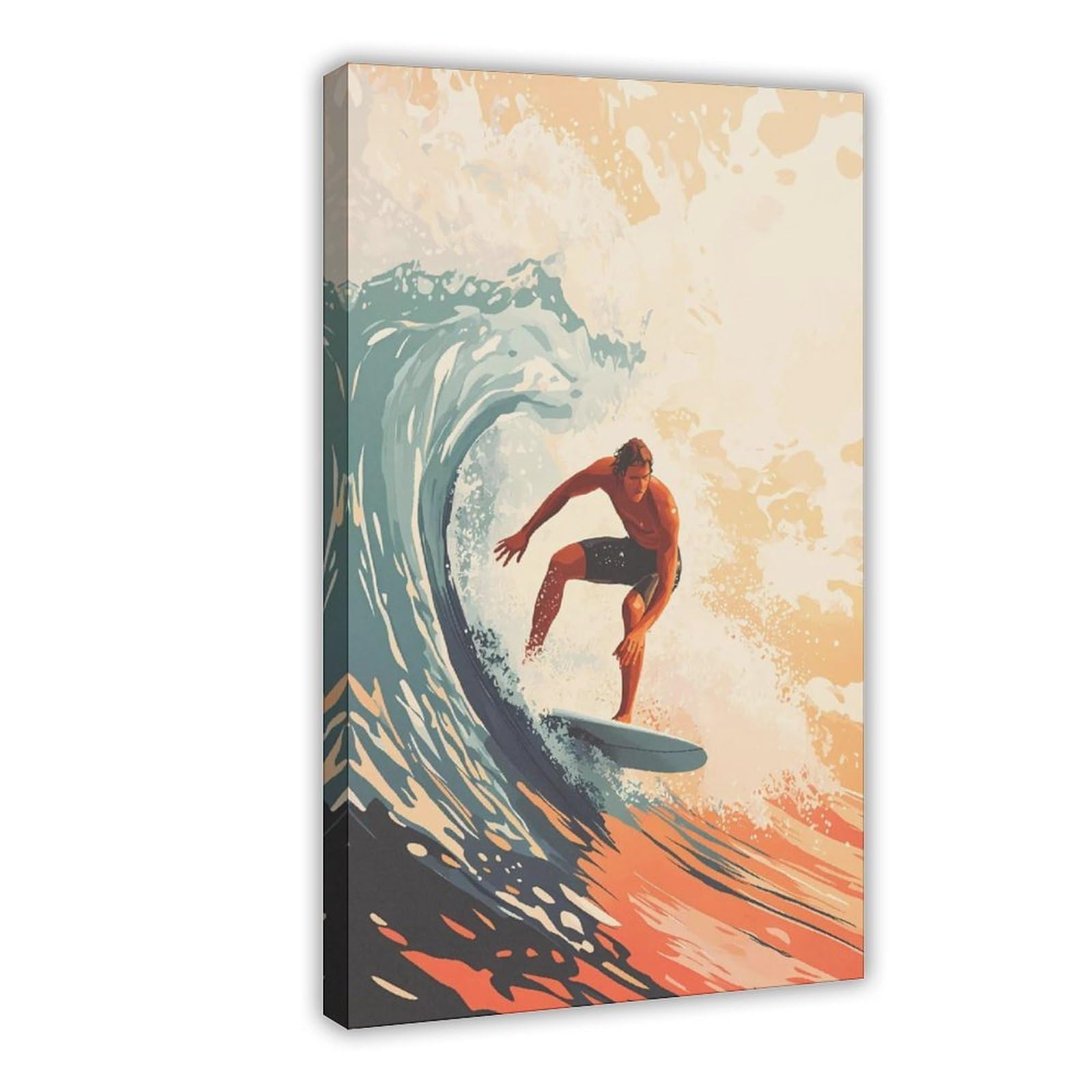 Bareronor Surfer Riding Ocean Wave Canvas Poster Bedroom Decor Landscape Office Room Decor Gift 8" L X 12" W